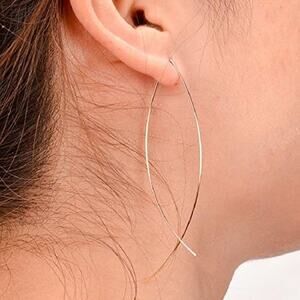 4197 NWOP 3 1/2" Silver Simple Wire Fish Curved Threader Dangle Earrings Women